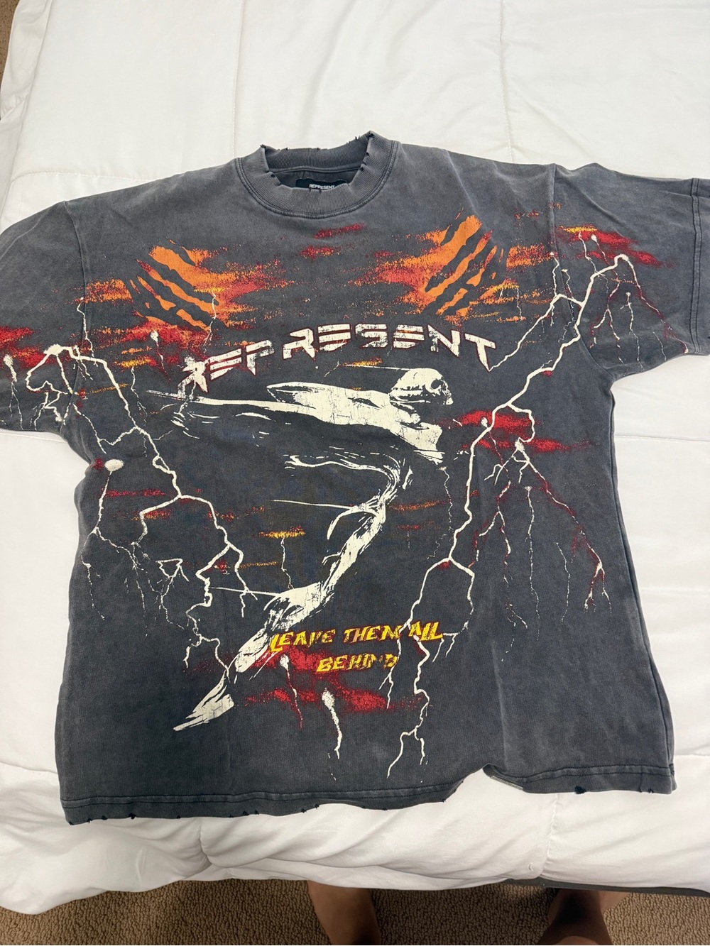 Represent Washed Black Graphic Short Sleeve Tee with Lightning Motif
